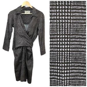 Samantha Sung Houndstooth Print Collared Wrap Dress Size 8